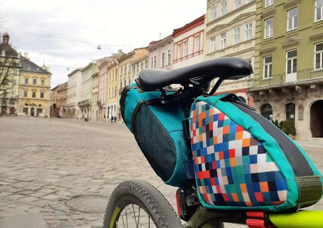 Seat bag on the background of the city